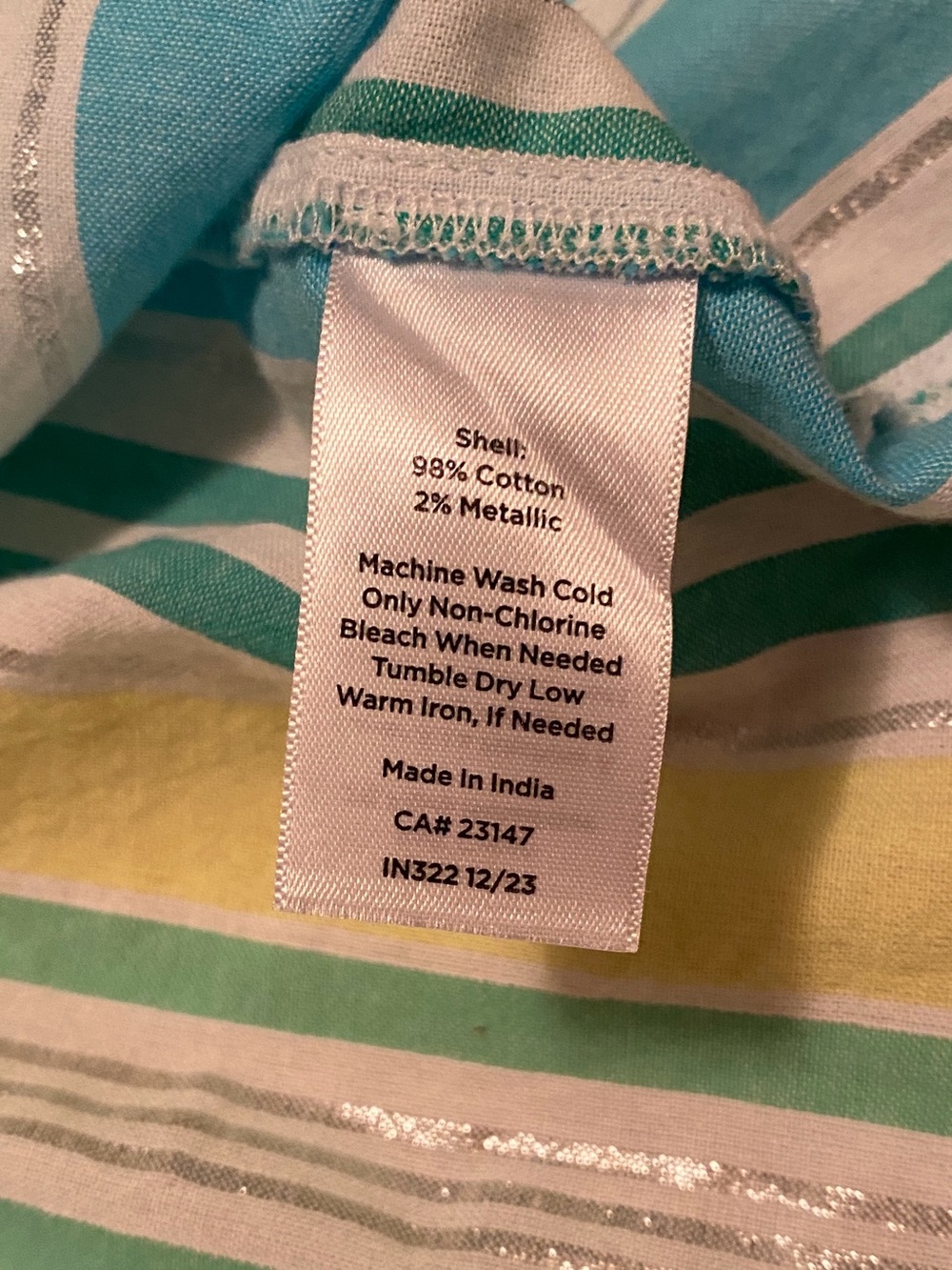 Talbots Striped Tunic in Aqua, Teal and Lime, Cotton and Metallic, Size M - Picture 5 of 9